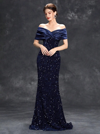 Robe Bustier Paillette BLEU PROFOND chez robe paillette