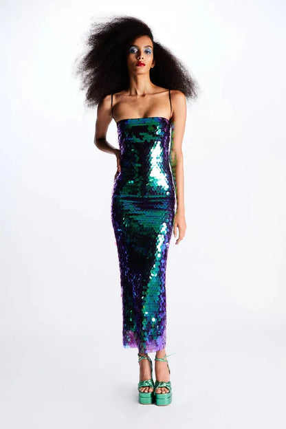 Robe Paillette Sequin vert chez robe paillette