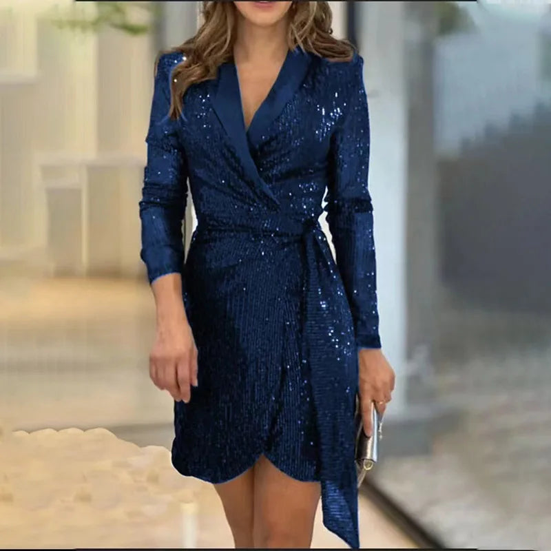 Robe Blazer Paillette bleu marine chez robe paillette